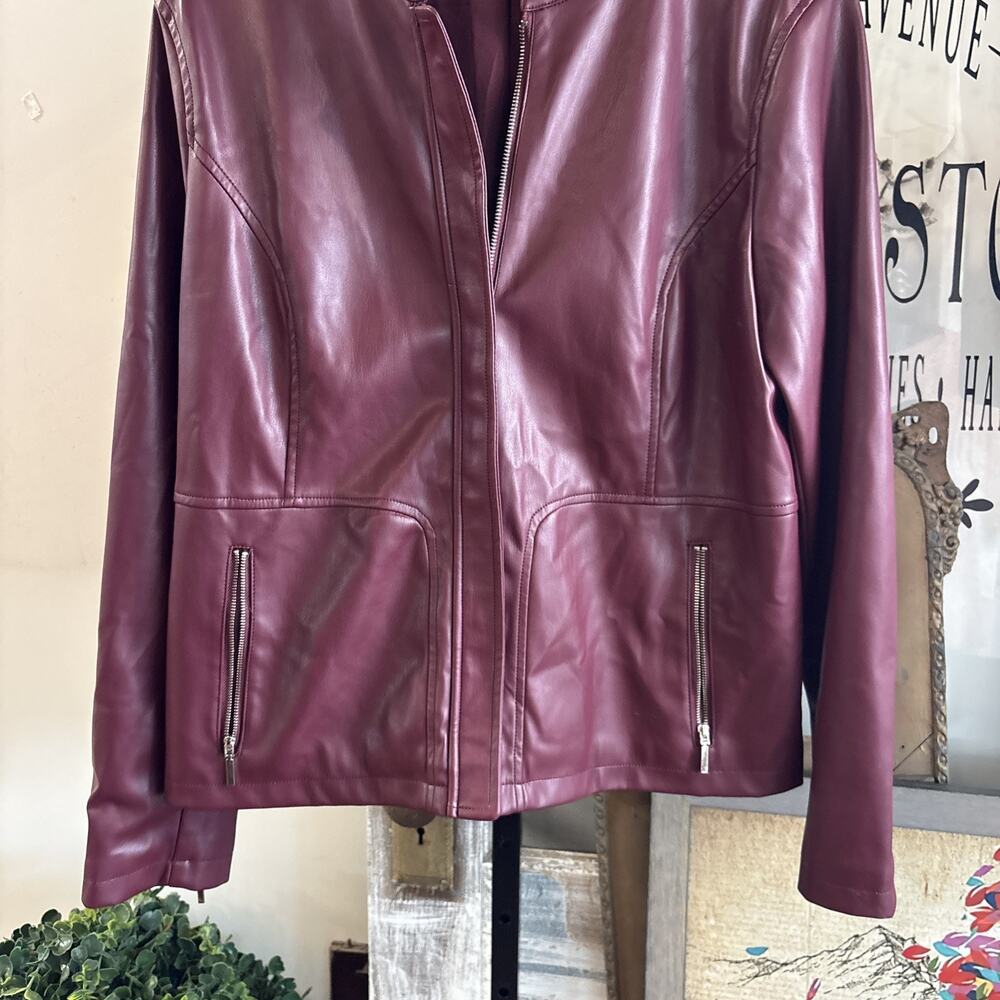 Maroon Philosophy Vegan Leather Jacket Size XL - Picture 3 of 14